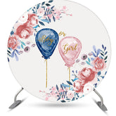 Aperturee - Blue Or Pink Balloon Floral Round Baby Shower Backdrop Kit